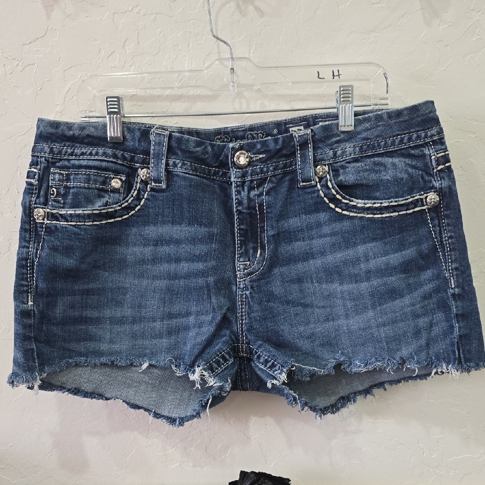 Miss Me Dark Blue Distressed Denim Shorts